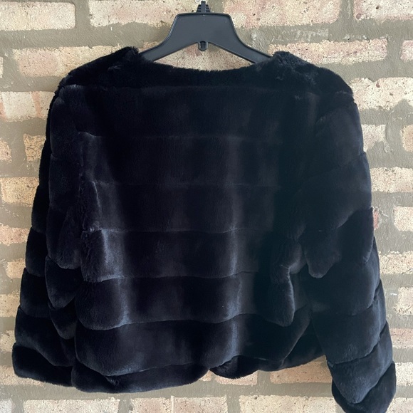 Calvin Klein Faux Fur Black Crop Jacket - Picture 3 of 3